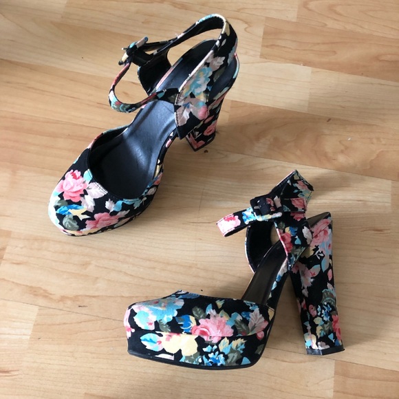 Qupid Shoes - Qupid floral platform chunky Mary Janes 7